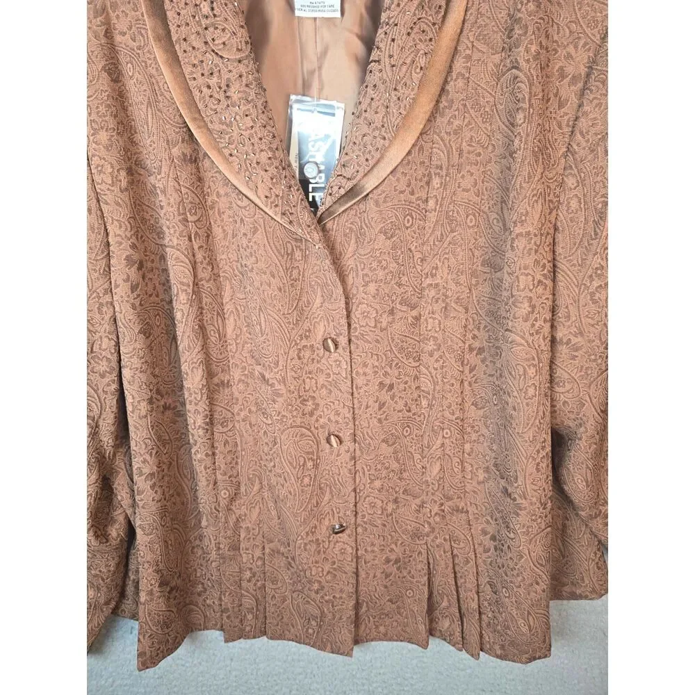 Danny and Nicole Jacket 30W Brown Textured Print Clear Beaded Collar Lined